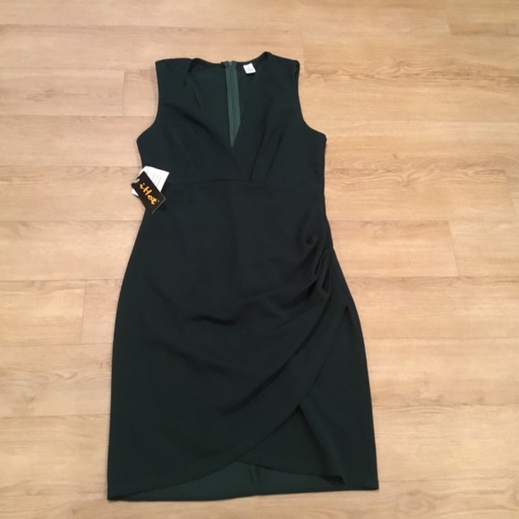 Women's V Neck Sleeveless Bodycon Ruched Faux Wrap Cocktail Mini Dress - Picture 5 of 7